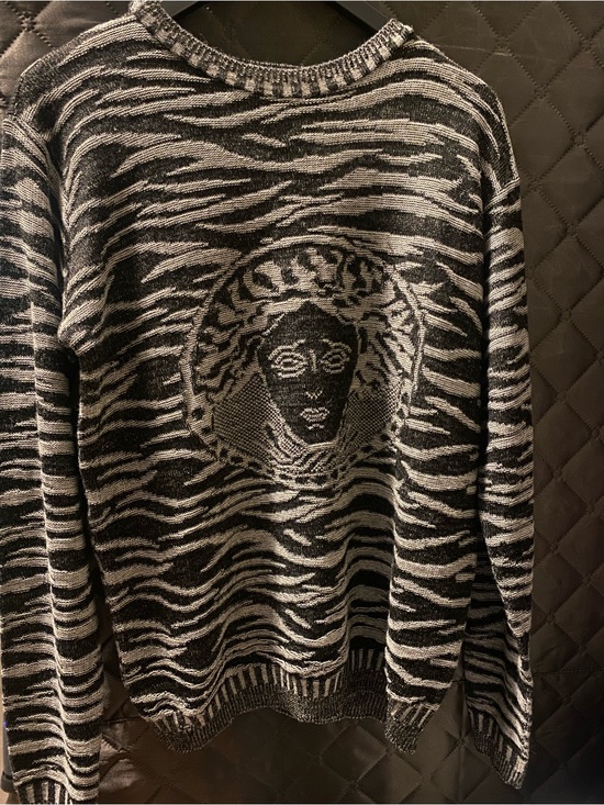 Versace Tops - 🦓 Vintage Versace Jeans Couture Medusa Head Zebra Print Knit Sweater M